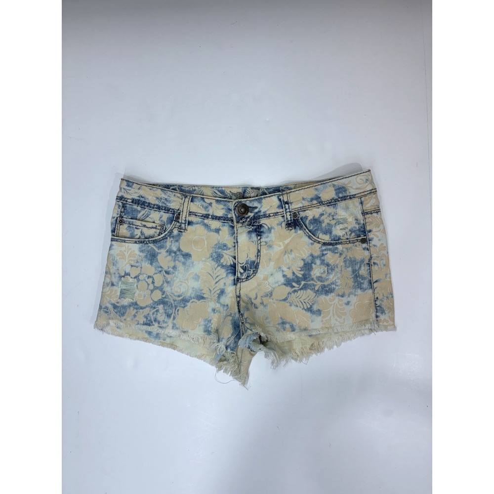 Freestyle Revolution Womens 11 Acid Wash Floral Denim Shorts Distressed‎ Raw Hem